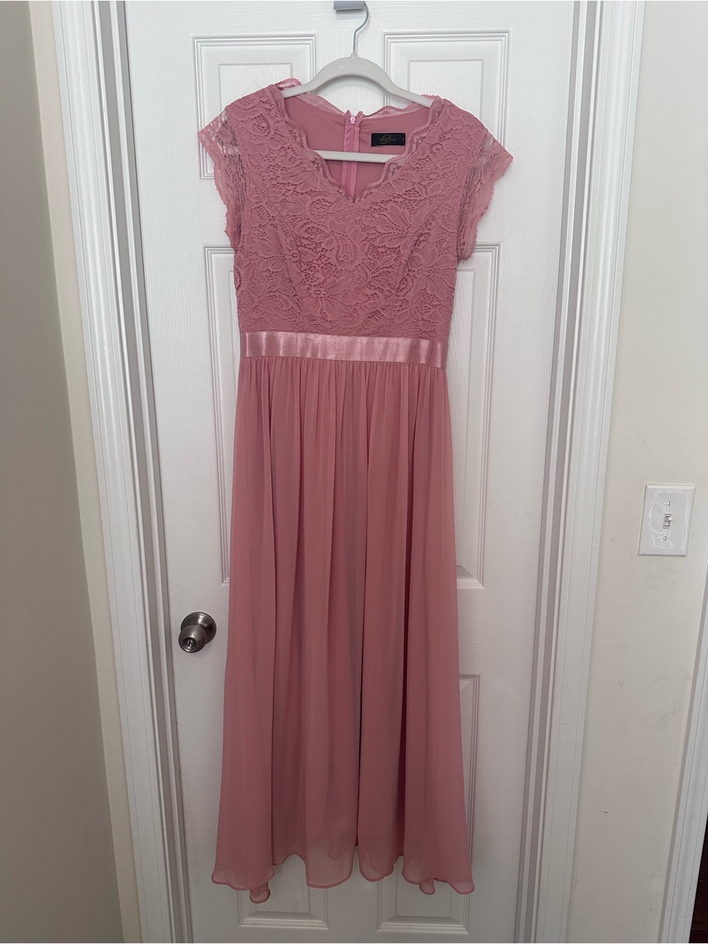 Blush Pink Lace & Chiffon Maxi Dress
